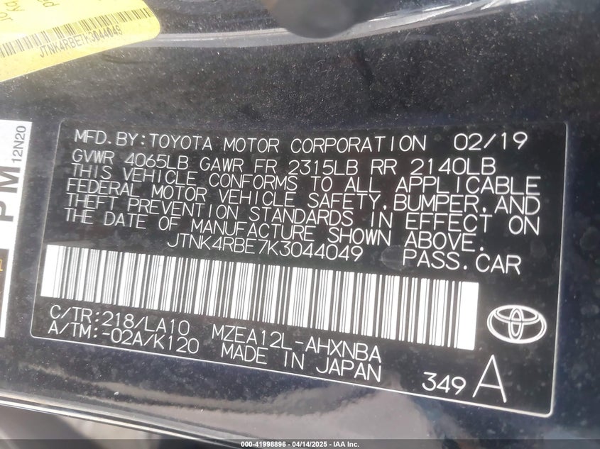 2019 TOYOTA COROLLA XSE - JTNK4RBE7K3044049