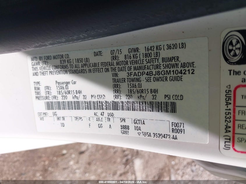 2016 FORD FIESTA SE - 3FADP4BJ8GM104212