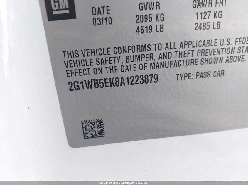 2010 CHEVROLET IMPALA VIN: 2G1WB5EK8A1223879