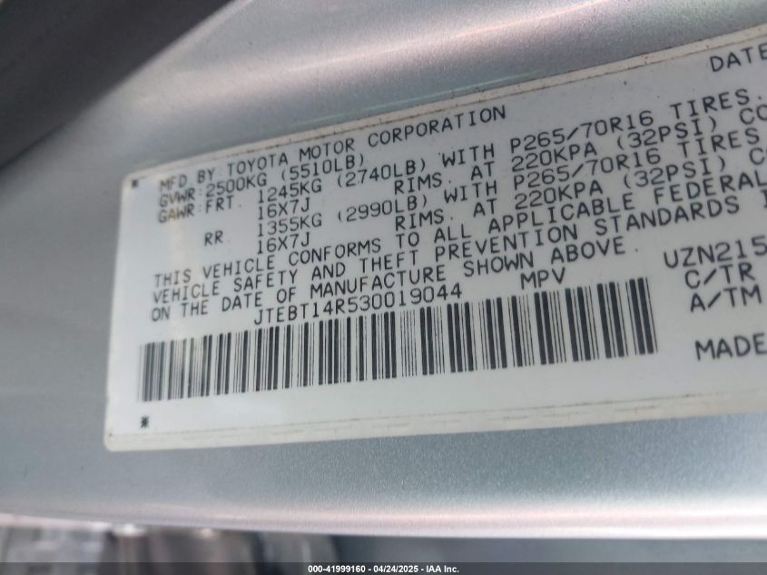 2003 Toyota 4Runner Sr5 Sport V8 VIN: JTEBT14R530019044 Lot: 41999160