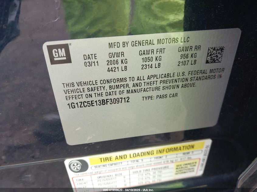2011 CHEVROLET MALIBU VIN: 1G1ZC5E13BF309712