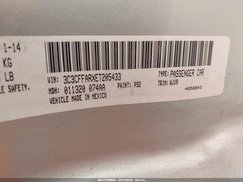 2014 FIAT 500 VIN: 3C3CFFARXET205433