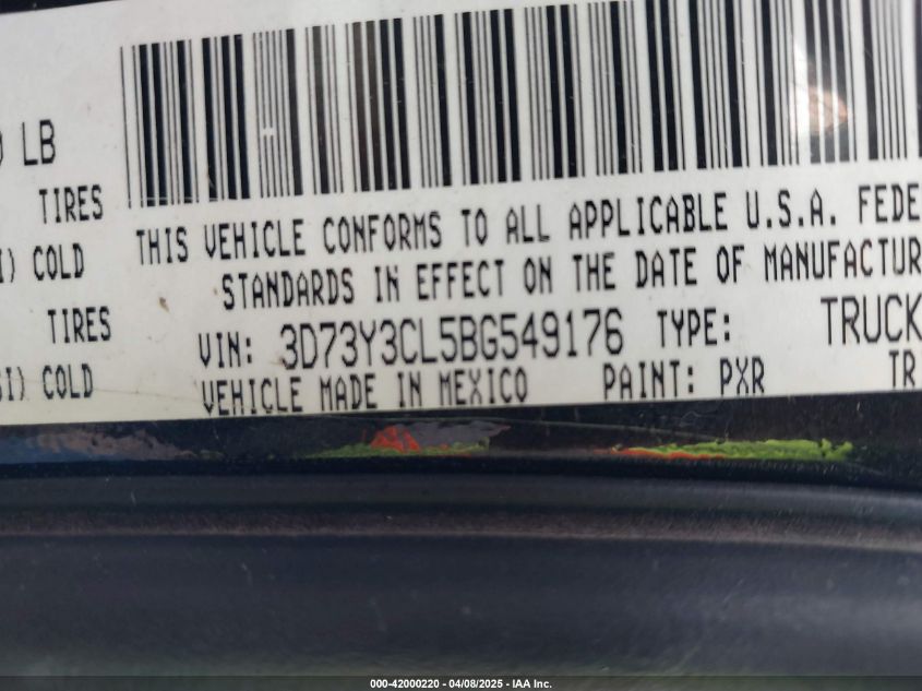 2011 Ram Ram 3500 St VIN: 3D73Y3CL5BG549176 Lot: 42000220