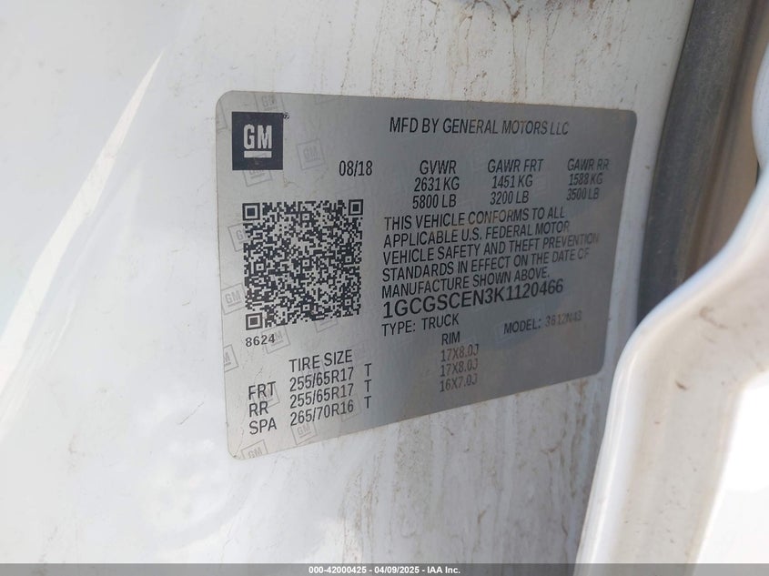 2019 CHEVROLET COLORADO LT - 1GCGSCEN3K1120466