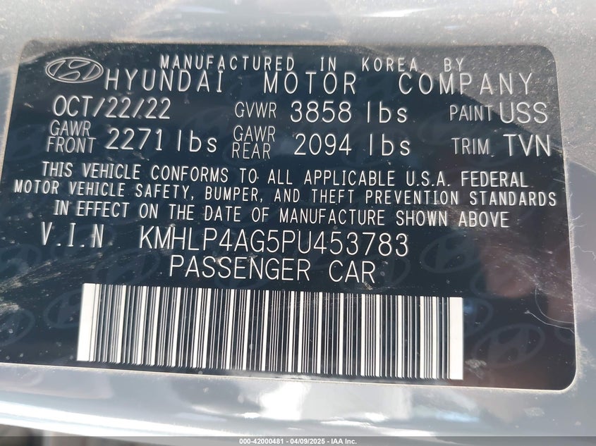 KMHLP4AG5PU453783 2023 HYUNDAI ELANTRA photo no. 9
