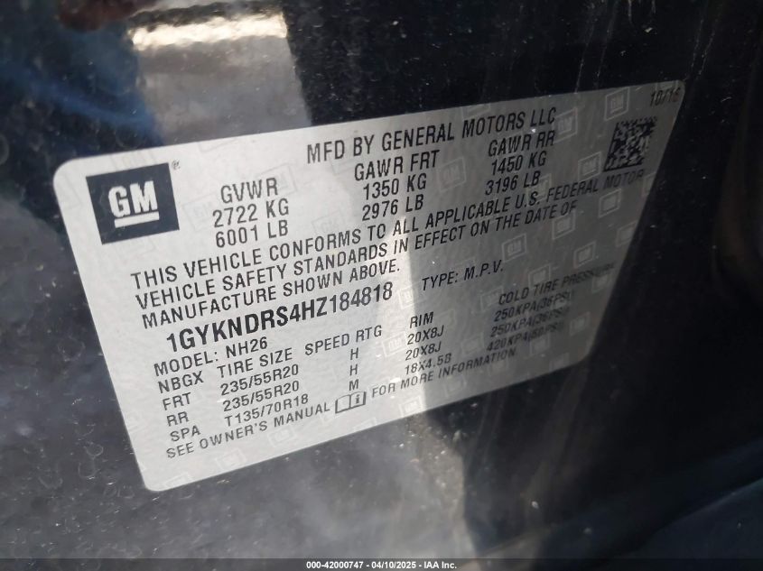 2017 CADILLAC XT5 LUXURY - 1GYKNDRS4HZ184818