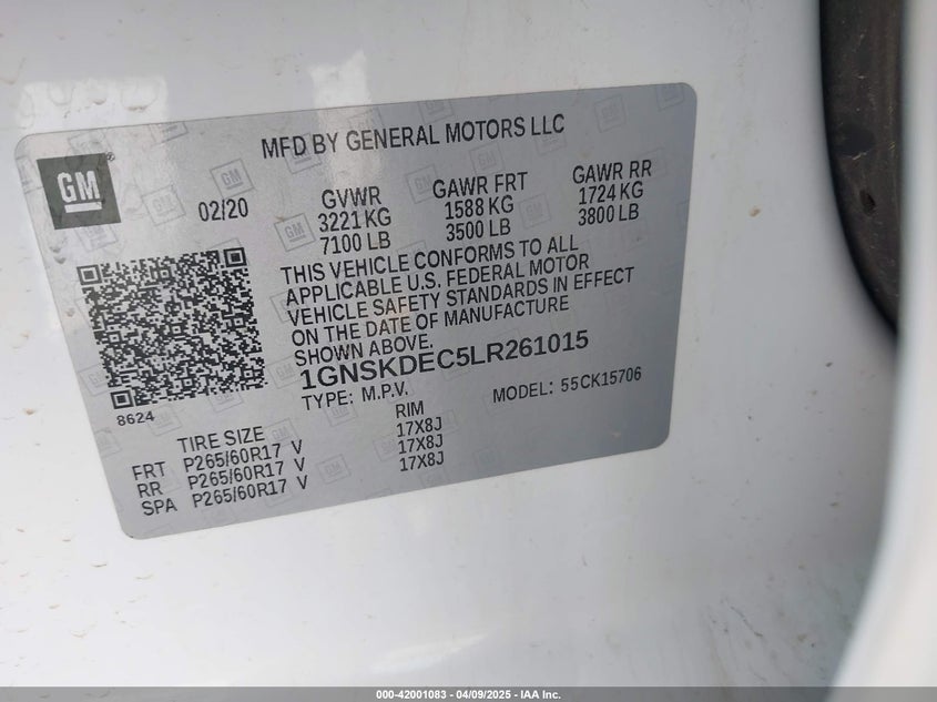 2020 CHEVROLET TAHOE 4WD COMMERCIAL FLEET - 1GNSKDEC5LR261015