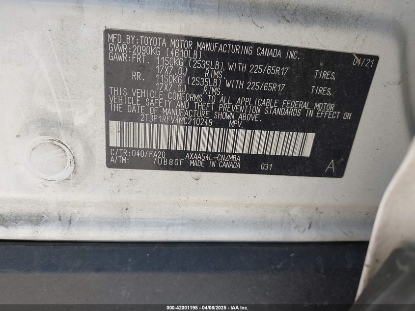 2021 TOYOTA RAV4 XLE - 2T3P1RFV4MC210249