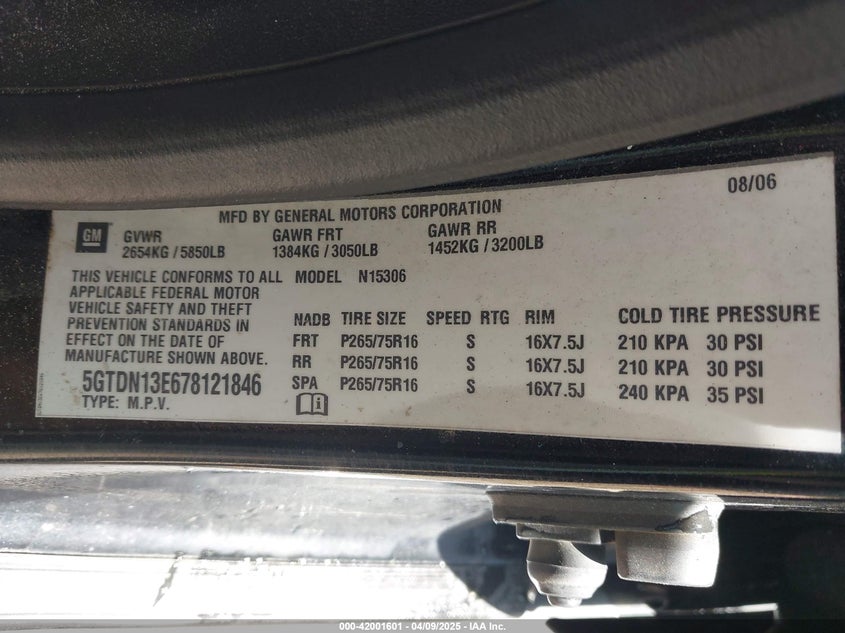 2007 HUMMER H3 SUV VIN: 5GTDN13E678121846