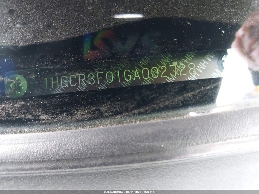 2016 HONDA ACCORD VIN: 1HGCR3F01GA002728