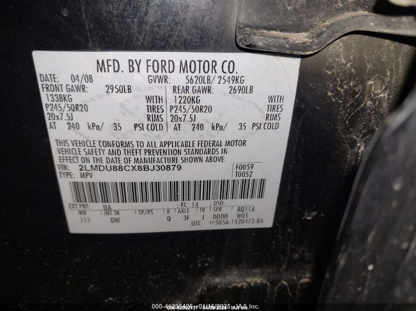 2008 Lincoln Mkx VIN: 2LMDU88CX8BJ30879 Lot: 42002137