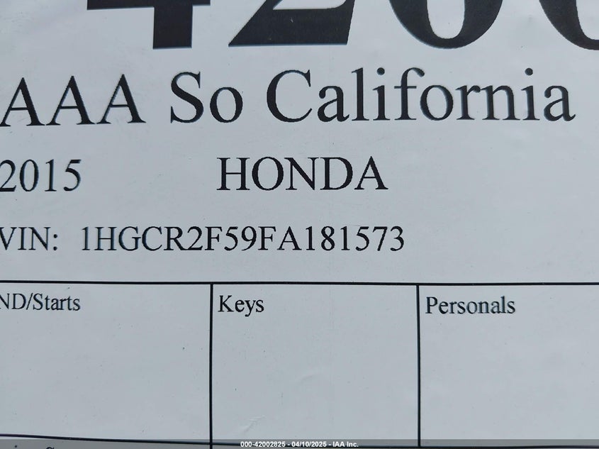 2015 HONDA ACCORD VIN: 1HGCR2F59FA181573