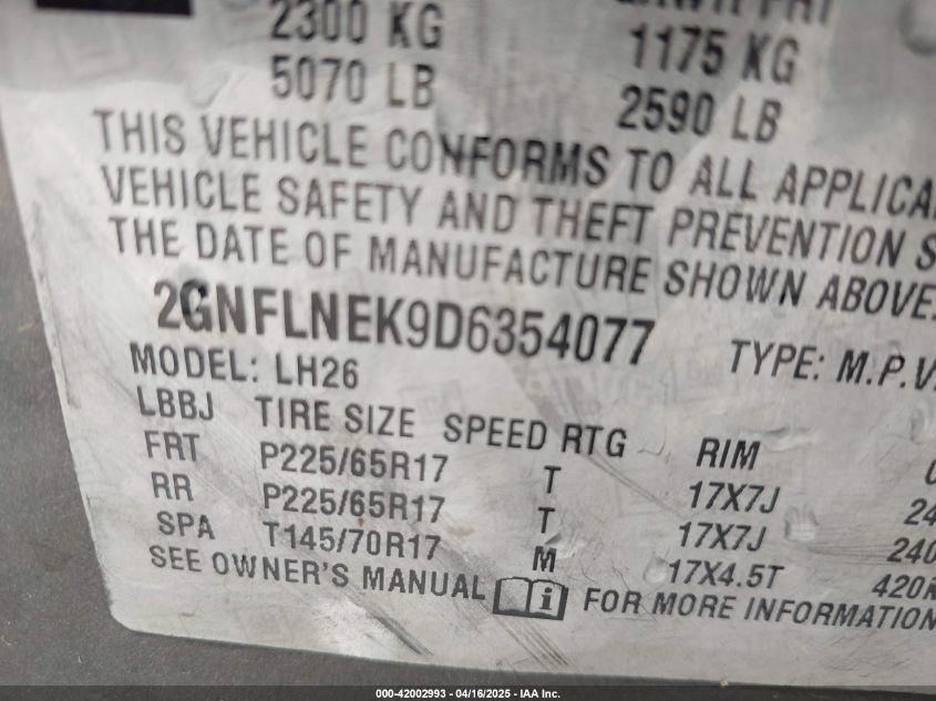 2013 CHEVROLET EQUINOX 2LT - 2GNFLNEK9D6354077