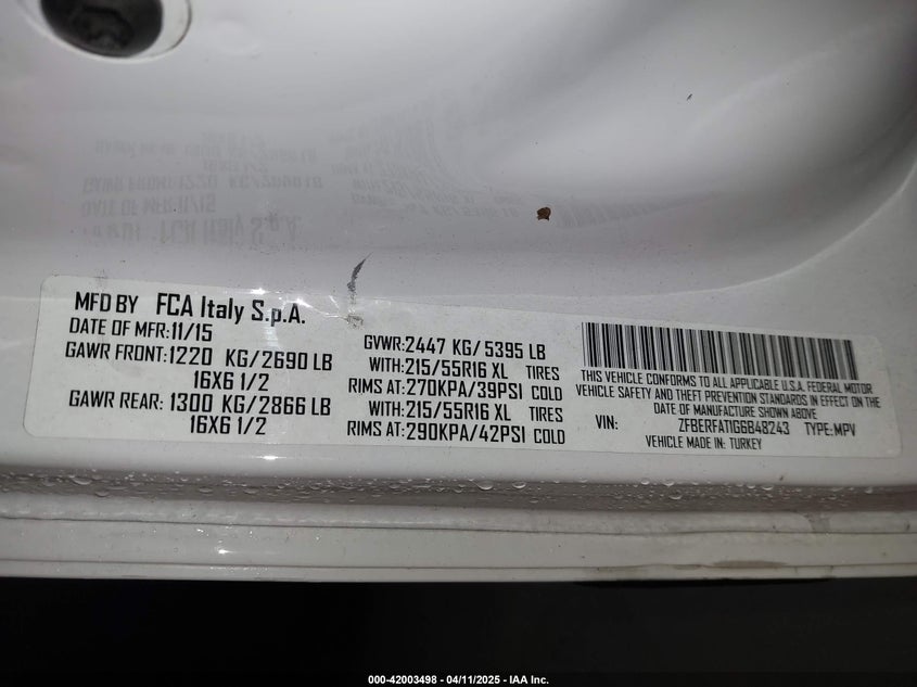 2016 RAM PROMASTER CITY TRADESMAN - ZFBERFAT1G6B48243