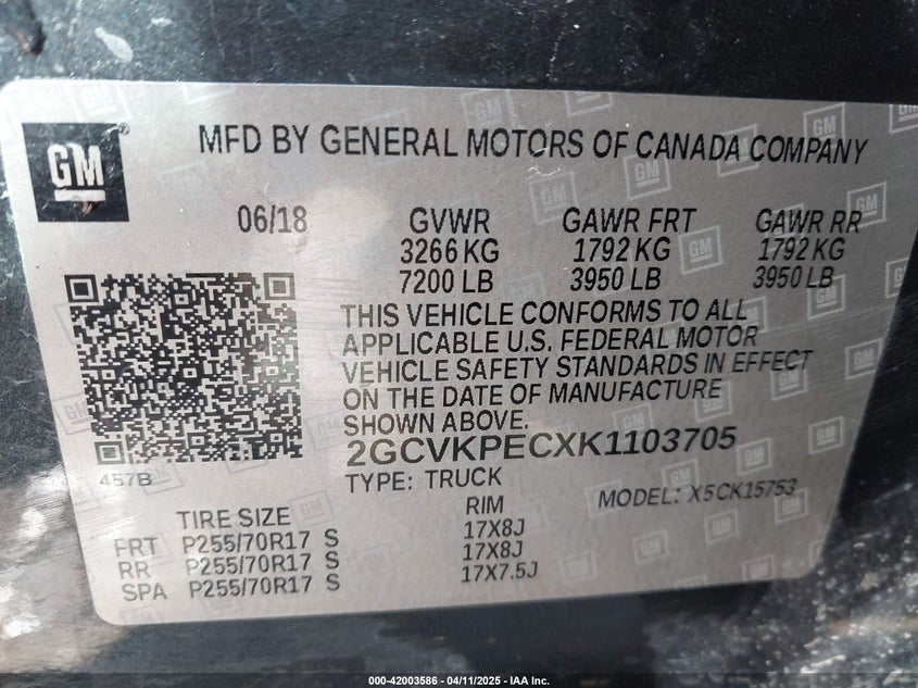 2019 CHEVROLET SILVERADO 1500 LD VIN: 2GCVKPECXK1103705