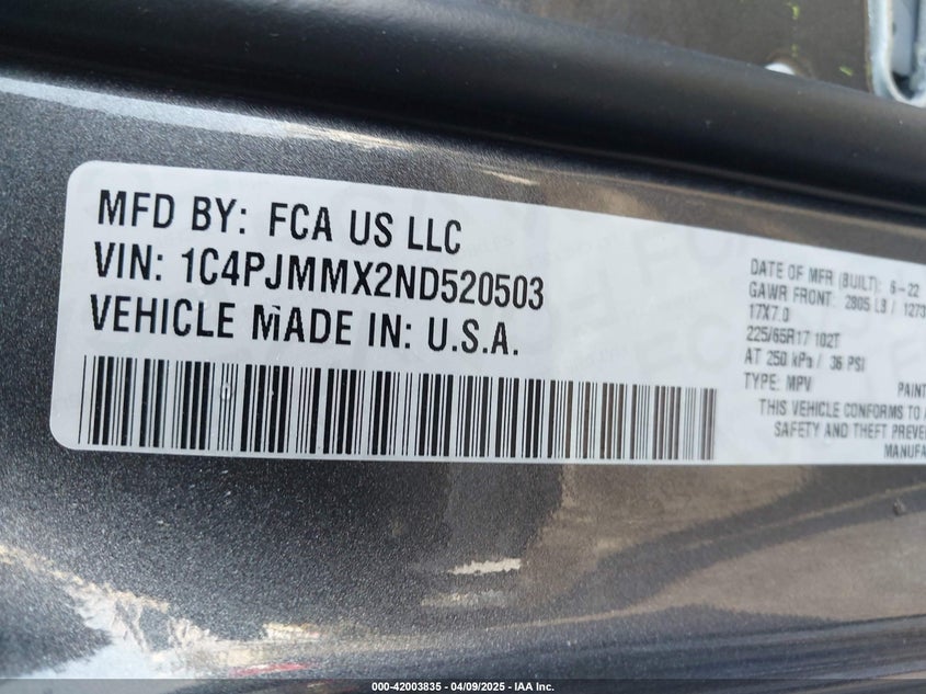 2022 JEEP CHEROKEE VIN: 1C4PJMMX2ND520503
