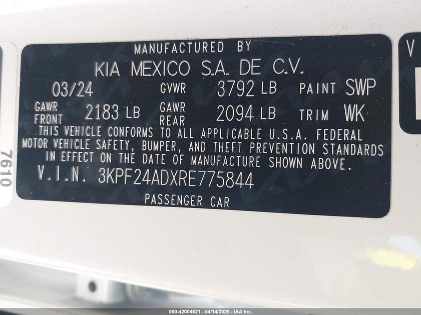 2024 KIA FORTE LXS - 3KPF24ADXRE775844