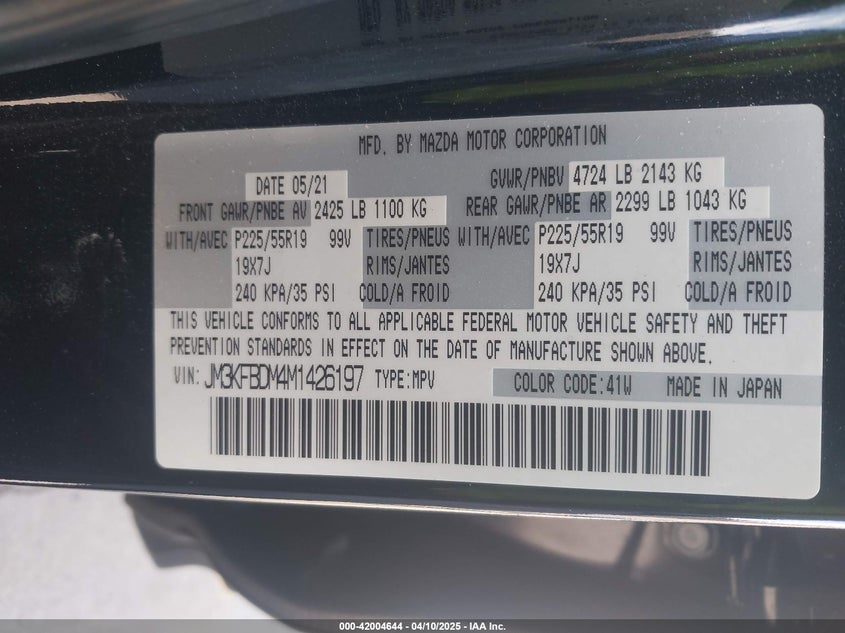 2021 MAZDA CX-5 VIN: JM3KFBDM4M1426197
