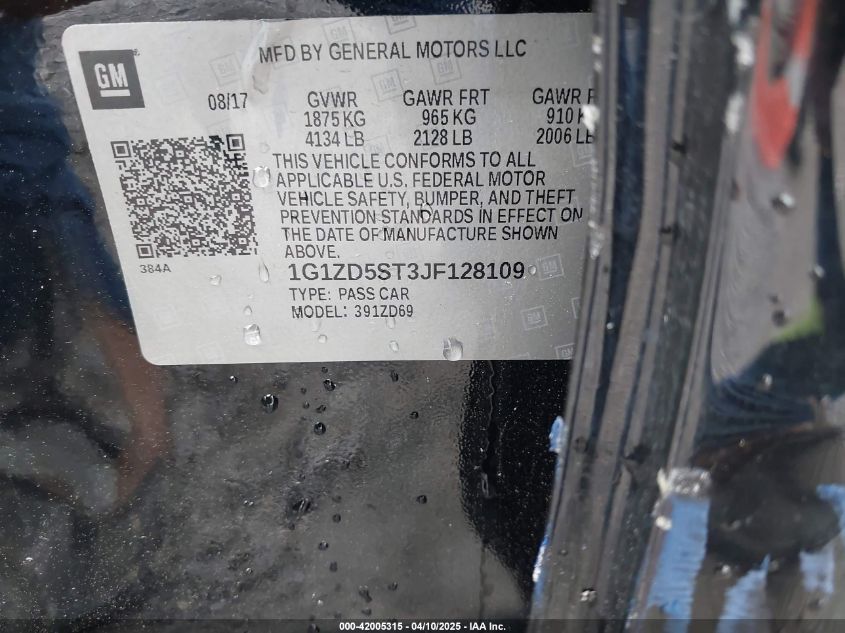 2018 CHEVROLET MALIBU LT - 1G1ZD5ST3JF128109