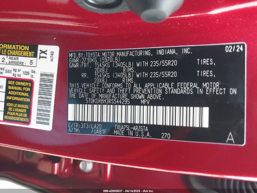 2024 Toyota Highlander - 5TDKDRBH3RS544295