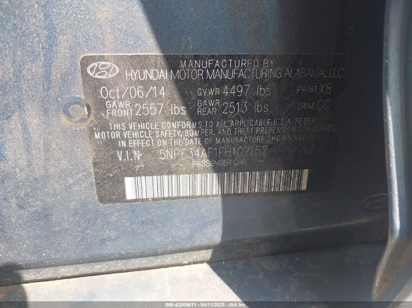 2015 Hyundai Sonata Sport VIN: 5NPE34AF1FH102152 Lot: 42005611