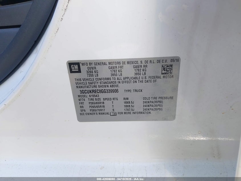 2016 CHEVROLET SILVERADO 1500 2LT - 3GCUKREC8GG339906