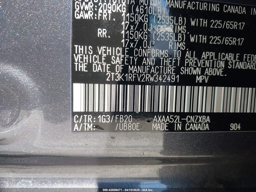2024 TOYOTA RAV4 VIN: 2T3K1RFV2RW342491