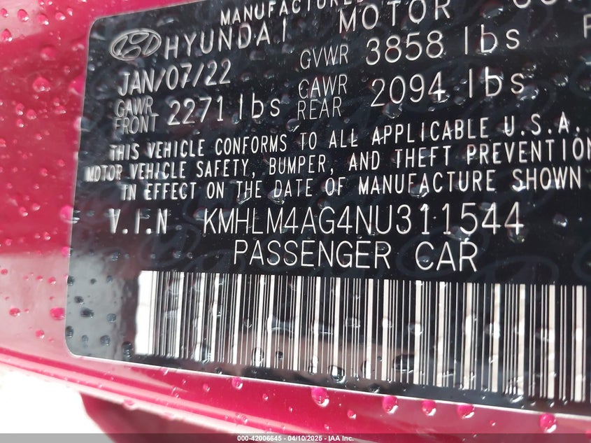 2022 HYUNDAI ELANTRA SEL - KMHLM4AG4NU311544