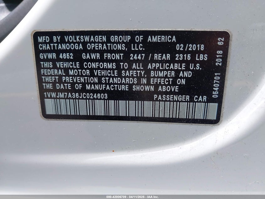 2018 VOLKSWAGEN PASSAT 3.6L V6 GT - 1VWJM7A36JC024603
