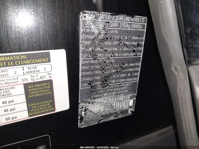 2020 Land Rover Range Rover Hse VIN: SALGS2RU7LA573804 Lot: 42007561