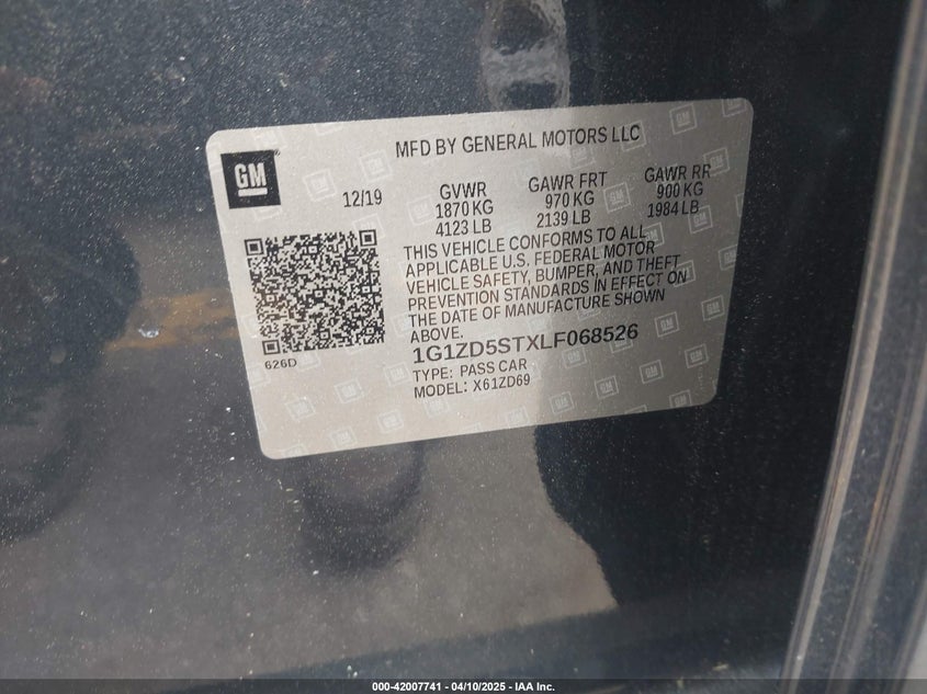 2020 CHEVROLET MALIBU VIN: 1G1ZD5STXLF068526