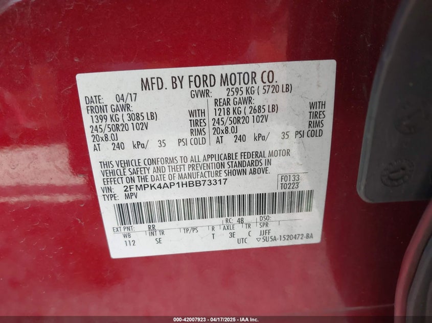 2017 FORD EDGE SPORT - 2FMPK4AP1HBB73317