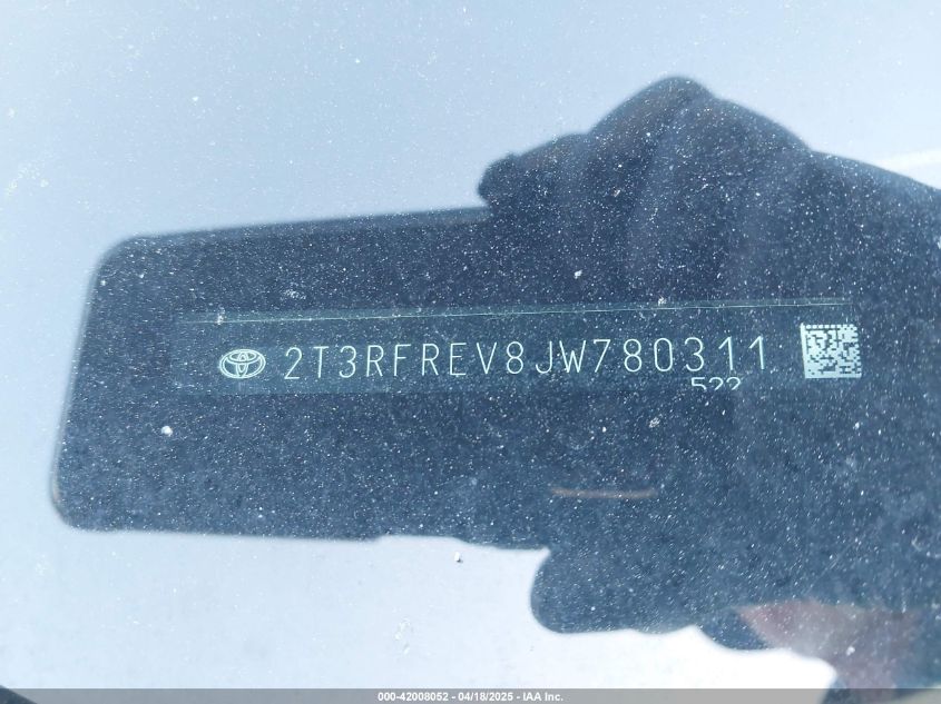 2018 Toyota Rav4 Xle VIN: 2T3RFREV8JW780311 Lot: 42008052