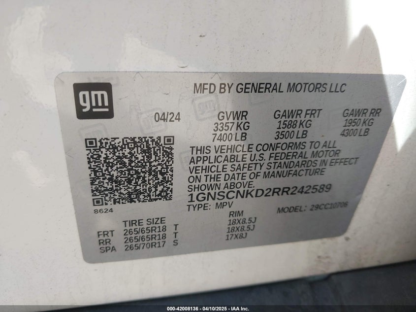 2024 CHEVROLET TAHOE C1500 LT - 1GNSCNKD2RR242589