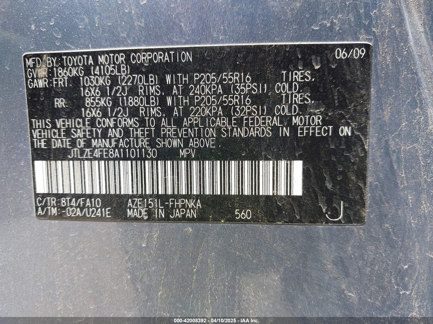 2010 SCION XB VIN: JTLZE4FE8A1101130