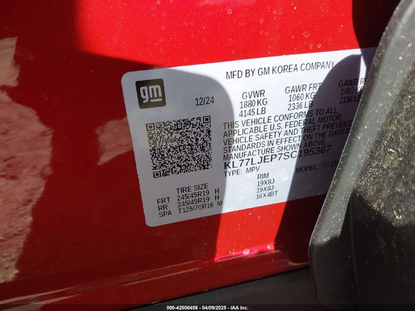 2025 Chevrolet Trax VIN: KL77LJEC7SC195367 Lot: 42008456