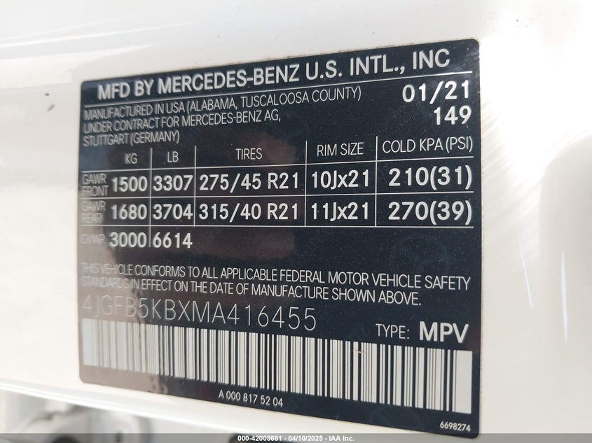 2021 MERCEDES-BENZ GLE GLE 450 - 4JGFB5KBXMA416455