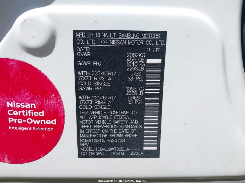 2018 NISSAN ROGUE VIN: KNMAT2MTXJP524728
