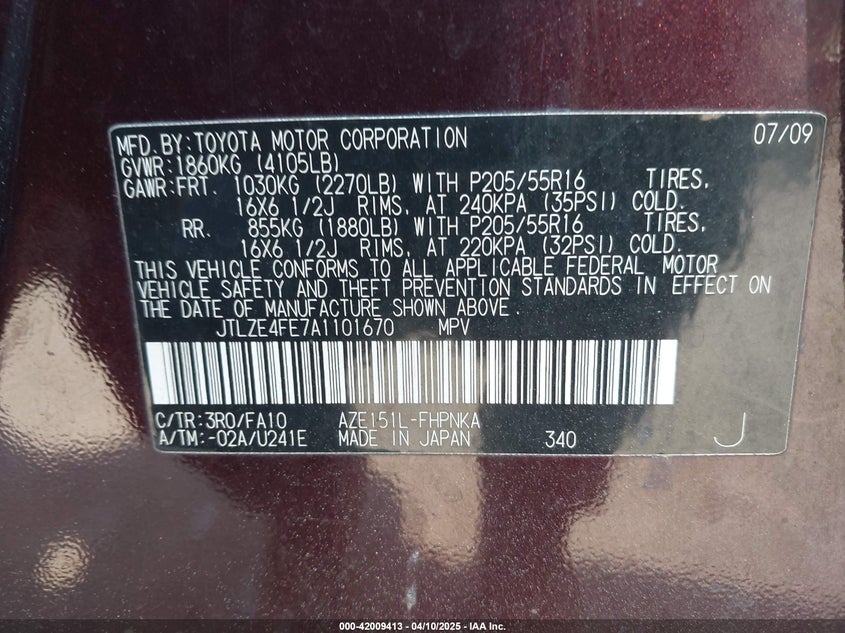 2010 TOYOTA SCION VIN: JTLZE4FE7A1101670