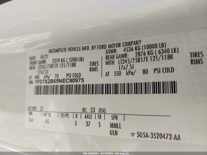 2022 FORD F-250(VIN: 1FD7X2B65NEC90975