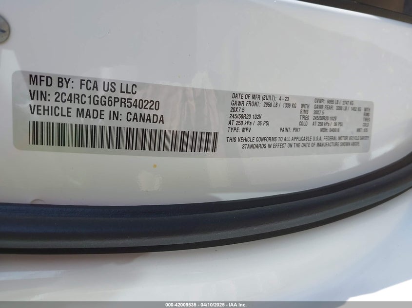 2023 CHRYSLER PACIFICA LIMITED - 2C4RC1GG6PR540220