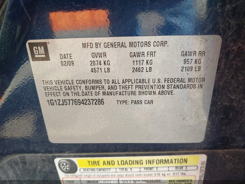 2009 CHEVROLET MALIBU VIN: 1G1ZJ577694237286