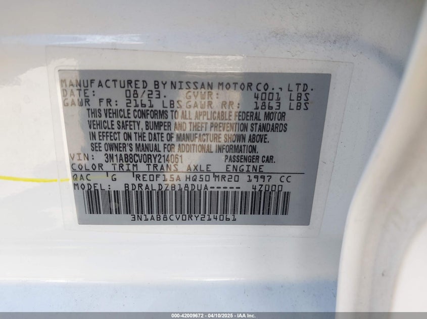 VIN 3N1AB8CV0RY214061 2024 NISSAN SENTRA SV XTRONIC CVT