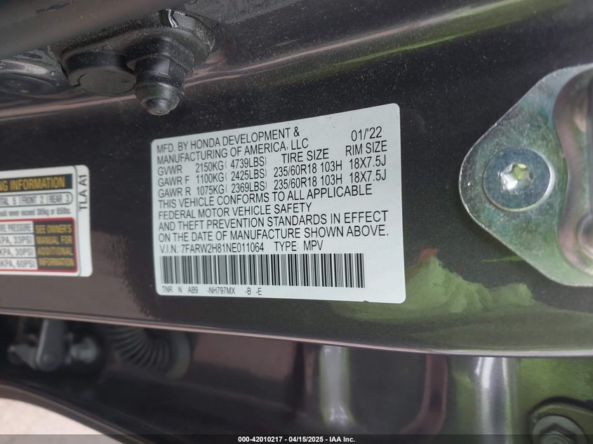 2022 HONDA CR-V AWD EX-L - 7FARW2H81NE011064