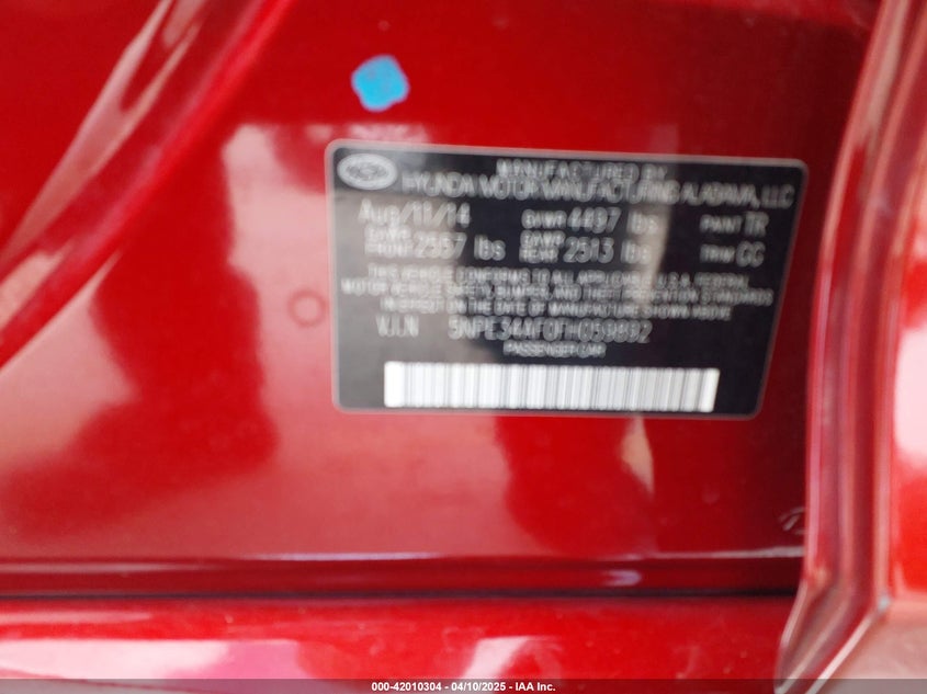 2015 HYUNDAI SONATA VIN: 5NPE34AF0FH059892