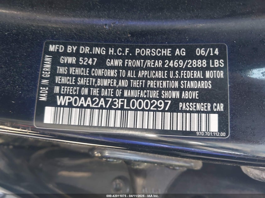 2015 PORSCHE PANAMERA 4 - WP0AA2A73FL000297