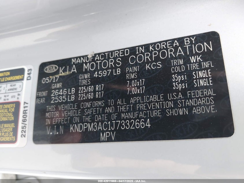 2018 KIA SPORTAGE VIN: KNDPM3AC1J7332664
