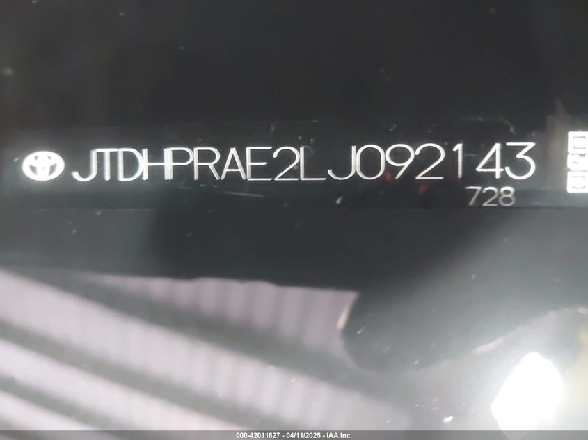 2020 TOYOTA COROLLA VIN: JTDHPRAE2LJ092143