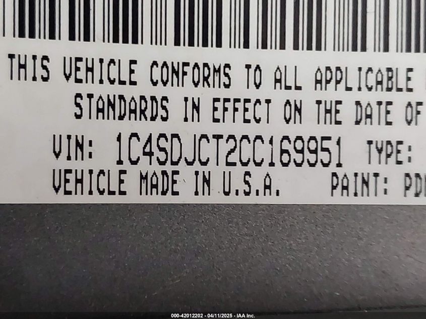 2012 Dodge Durango R/T VIN: 1C4SDJCT2CC169951 Lot: 42012202