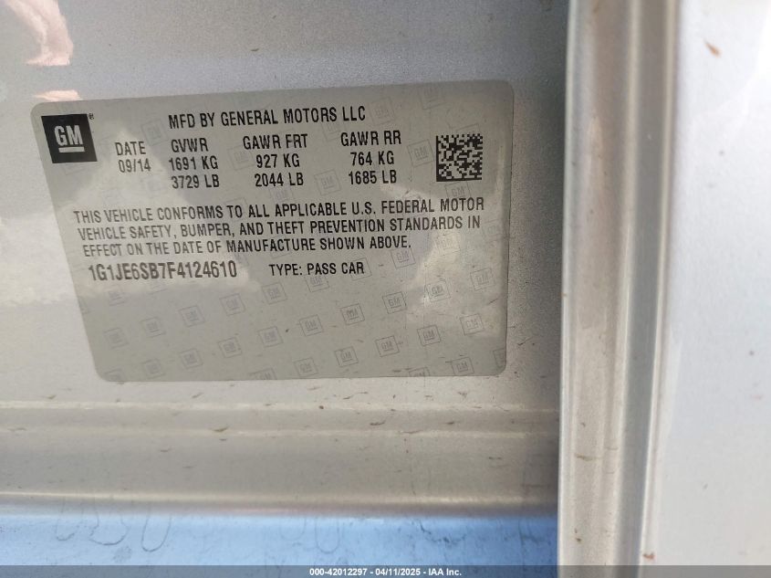 2015 Chevrolet Sonic Ltz Auto VIN: 1G1JE6SB7F4124610 Lot: 42012297